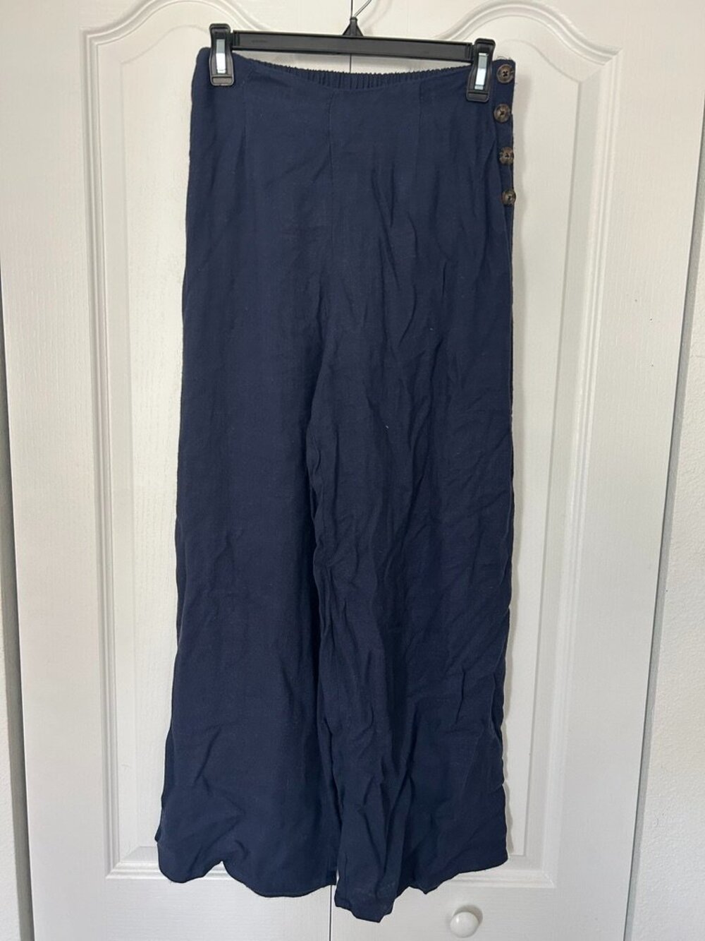 Sienna Sky Navy Wide Leg Button Side Pants Size Medium